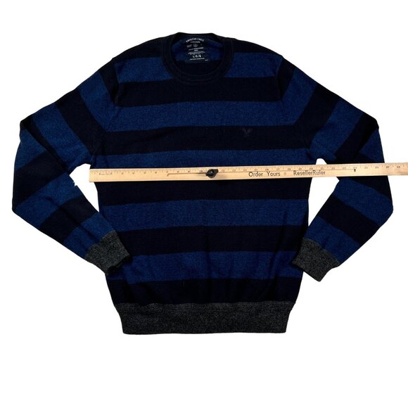 American Eagle Outfitters Sweater Men's L/S Crew Neck Striped Blue Black Large - Picture 4 of 12